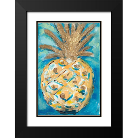 Blue Gold Pineapple Black Modern Wood Framed Art Print with Double Matting by Hewitt, L.