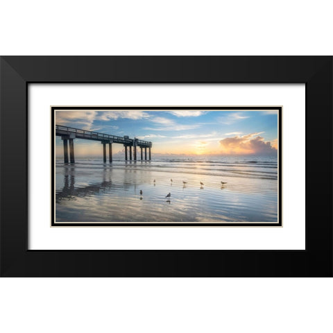 Sunset Pier Black Modern Wood Framed Art Print with Double Matting by Amos, Andy