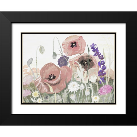 Victory Pink Poppies I Black Modern Wood Framed Art Print with Double Matting by Maria, Robin