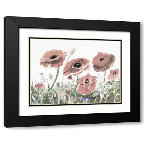 Victory Pink Poppies II Black Modern Wood Framed Art Print with Double Matting by Maria, Robin