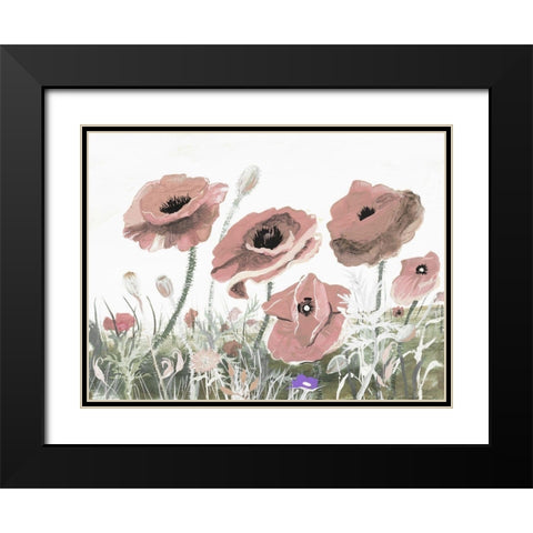 Victory Pink Poppies II Black Modern Wood Framed Art Print with Double Matting by Maria, Robin