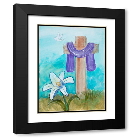 Cross and Dove Black Modern Wood Framed Art Print with Double Matting by Maria, Robin