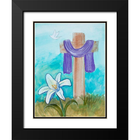 Cross and Dove Black Modern Wood Framed Art Print with Double Matting by Maria, Robin