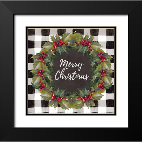 Buffalo Plaid Christmas Wreath Black Modern Wood Framed Art Print with Double Matting by Loreth, Lanie