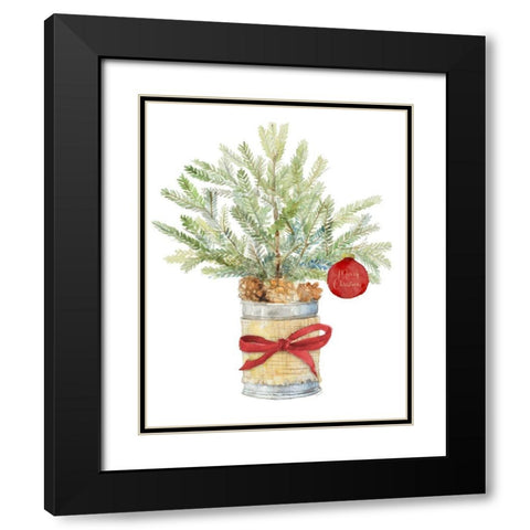 Merry Christmas Fir Tree Black Modern Wood Framed Art Print with Double Matting by Loreth, Lanie