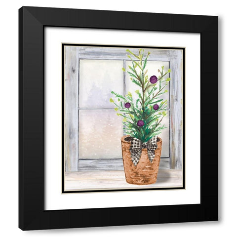 Christmas Fir on Window Black Modern Wood Framed Art Print with Double Matting by Pinto, Patricia
