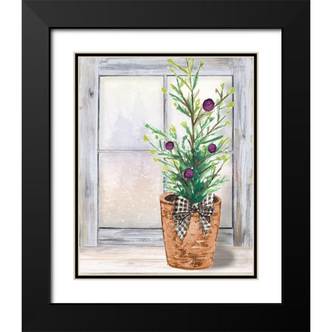 Christmas Fir on Window Black Modern Wood Framed Art Print with Double Matting by Pinto, Patricia