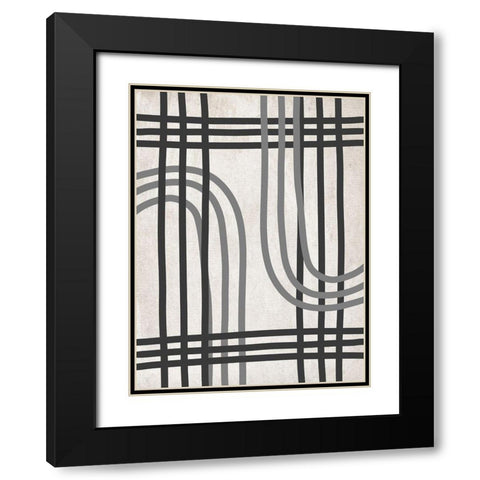 String Shapes Black Modern Wood Framed Art Print with Double Matting by SD Graphics Studio