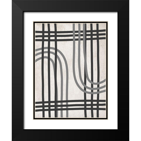 String Shapes Black Modern Wood Framed Art Print with Double Matting by SD Graphics Studio