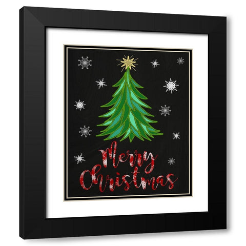 Merry Christmas Tree Black Modern Wood Framed Art Print with Double Matting by Metz, Andi