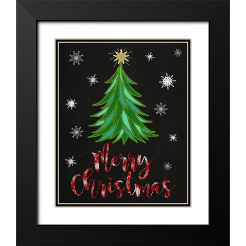 Merry Christmas Tree Black Modern Wood Framed Art Print with Double Matting by Metz, Andi