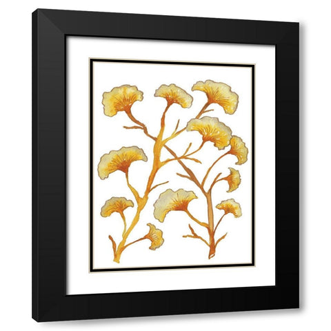 Gold Floral Branches Black Modern Wood Framed Art Print with Double Matting by Medley, Elizabeth