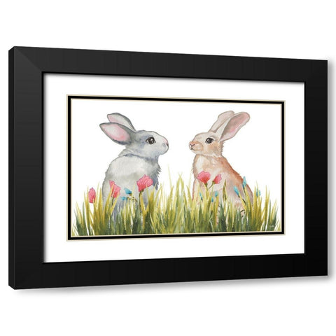 Bunnies Among the Flowers II Black Modern Wood Framed Art Print with Double Matting by Medley, Elizabeth