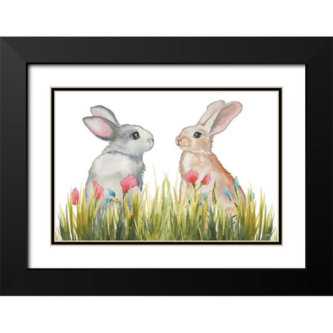 Bunnies Among the Flowers II Black Modern Wood Framed Art Print with Double Matting by Medley, Elizabeth