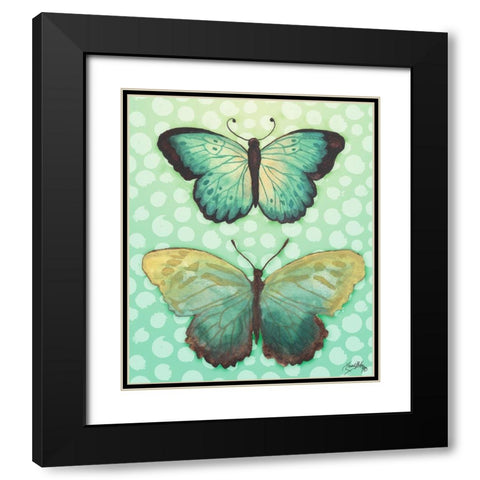 Butterfly Duo in Teal Black Modern Wood Framed Art Print with Double Matting by Medley, Elizabeth