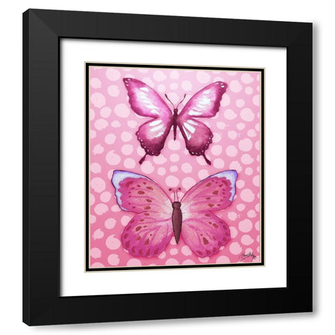 Butterfly Duo in Pink Black Modern Wood Framed Art Print with Double Matting by Medley, Elizabeth