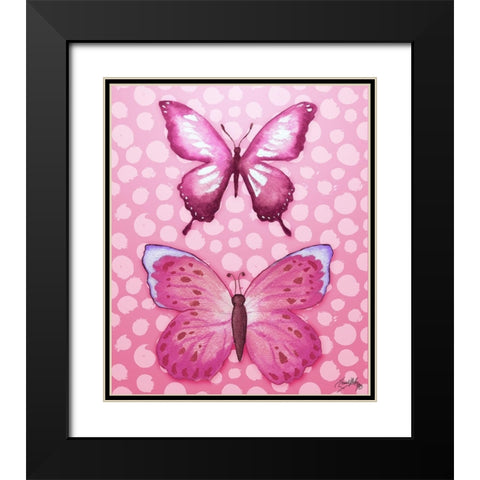 Butterfly Duo in Pink Black Modern Wood Framed Art Print with Double Matting by Medley, Elizabeth