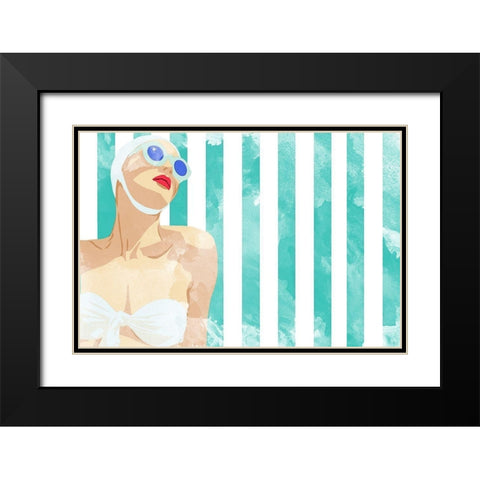 Bathing Beauty On Teal Towel Black Modern Wood Framed Art Print with Double Matting by Bucheli, Jen