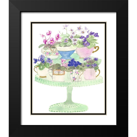 Floral Tea Cups Black Modern Wood Framed Art Print with Double Matting by Bucheli, Jen