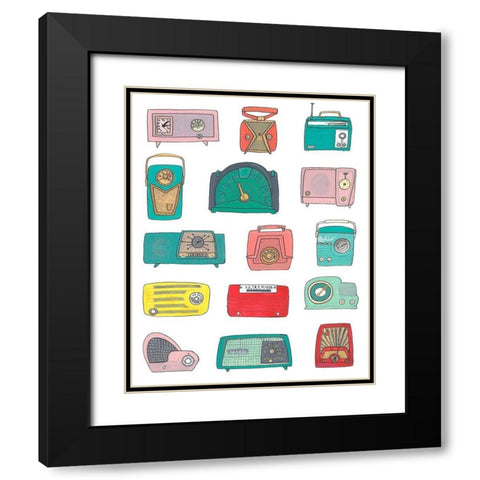 Retro Radios Black Modern Wood Framed Art Print with Double Matting by Bucheli, Jen