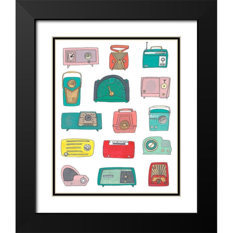 Retro Radios Black Modern Wood Framed Art Print with Double Matting by Bucheli, Jen