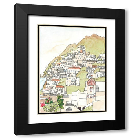 Sketched Mediterranean Cityscape Black Modern Wood Framed Art Print with Double Matting by Bucheli, Jen