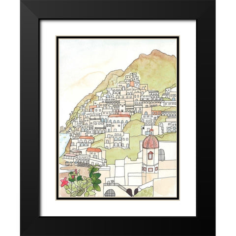 Sketched Mediterranean Cityscape Black Modern Wood Framed Art Print with Double Matting by Bucheli, Jen