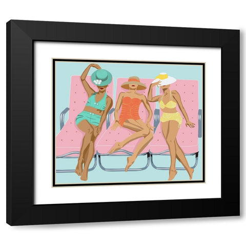 Lounging Ladies On Pink Chairs Black Modern Wood Framed Art Print with Double Matting by Bucheli, Jen