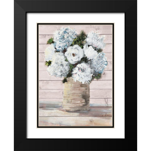 White and Blue Rustic Blooms Black Modern Wood Framed Art Print with Double Matting by DeRice, Julie