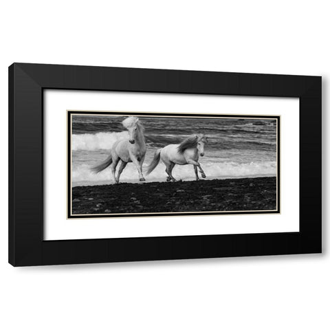 Beach Horses Black Modern Wood Framed Art Print with Double Matting by Walker, Carol