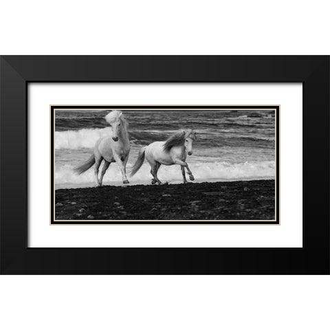 Beach Horses Black Modern Wood Framed Art Print with Double Matting by Walker, Carol