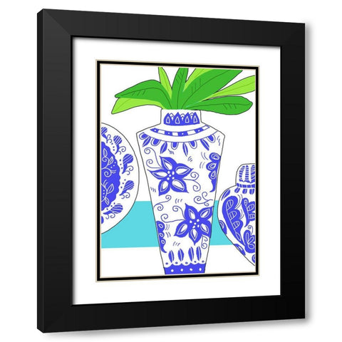 Blue Vase I Black Modern Wood Framed Art Print with Double Matting by Mosher, Deidre