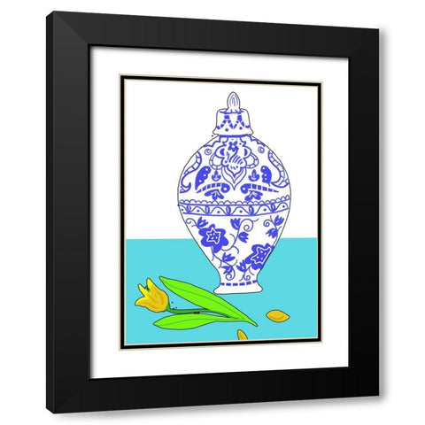 Blue Vase II Black Modern Wood Framed Art Print with Double Matting by Mosher, Deidre
