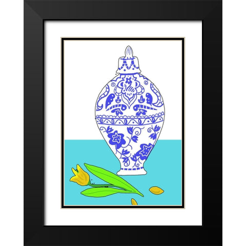 Blue Vase II Black Modern Wood Framed Art Print with Double Matting by Mosher, Deidre