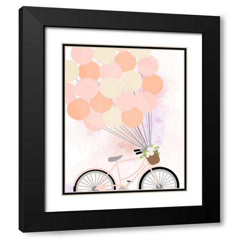 Bike Ride With Balloons Black Modern Wood Framed Art Print with Double Matting by Quach, Anna