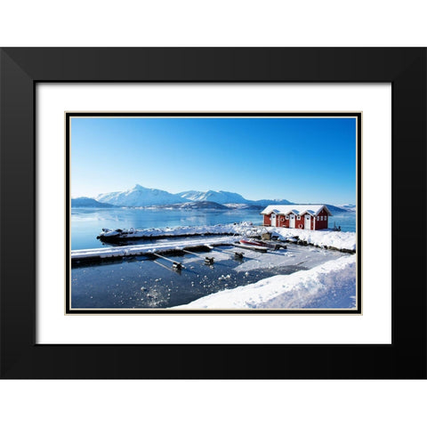 Fishing Dock on the Fjord Black Modern Wood Framed Art Print with Double Matting by Wilson, Kali