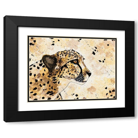 Cheetah Face Black Modern Wood Framed Art Print with Double Matting by Torres, Melanie