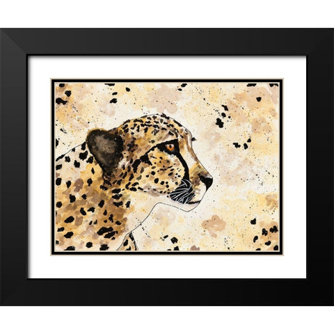 Cheetah Face Black Modern Wood Framed Art Print with Double Matting by Torres, Melanie