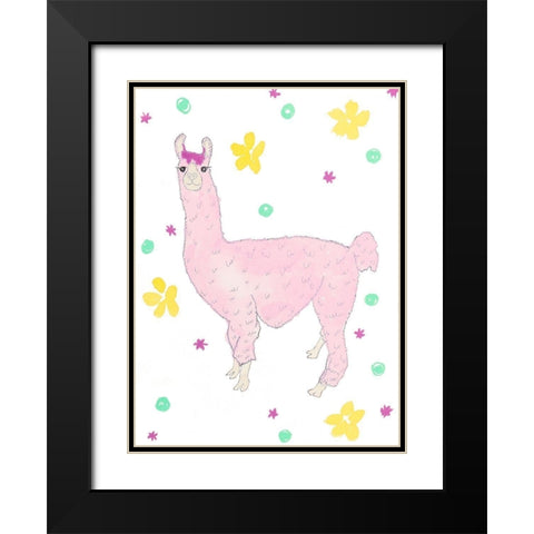 Pink Llama Black Modern Wood Framed Art Print with Double Matting by Torres, Melanie