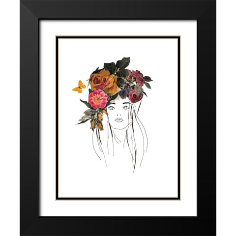 Head with Flowers II Black Modern Wood Framed Art Print with Double Matting by Pinto, Patricia