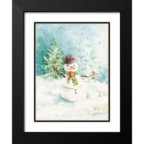 Snowman in the Pines Black Modern Wood Framed Art Print with Double Matting by Loreth, Lanie
