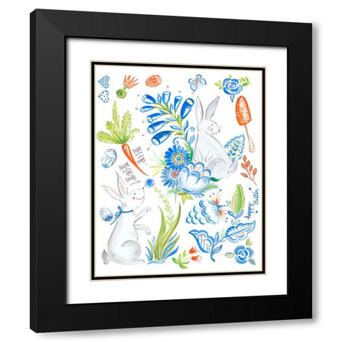 Happy Easter Bunnies Black Modern Wood Framed Art Print with Double Matting by Del Sol, Ani