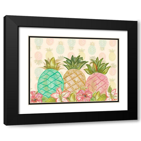 Pineapple Trio with Flowers Black Modern Wood Framed Art Print with Double Matting by Del Sol, Ani