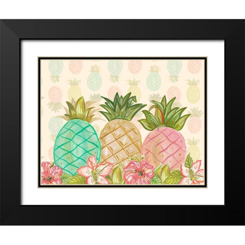 Pineapple Trio with Flowers Black Modern Wood Framed Art Print with Double Matting by Del Sol, Ani