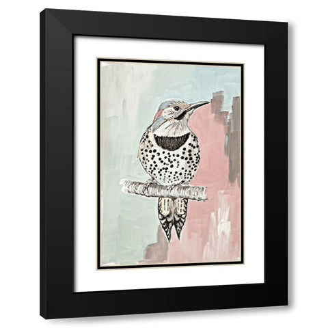 Beige Woodpecker I Black Modern Wood Framed Art Print with Double Matting by Pinto, Patricia