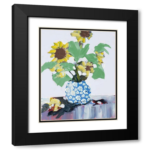 Sunflowers In Decorative Vase Black Modern Wood Framed Art Print with Double Matting by Slivka, Jane