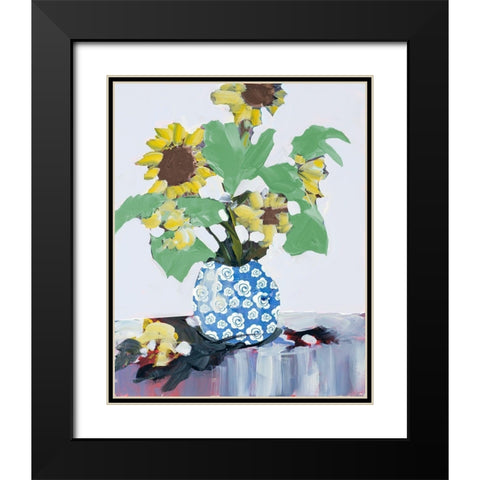 Sunflowers In Decorative Vase Black Modern Wood Framed Art Print with Double Matting by Slivka, Jane