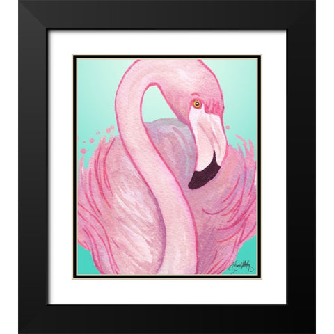 Flamingo Portrait Black Modern Wood Framed Art Print with Double Matting by Medley, Elizabeth