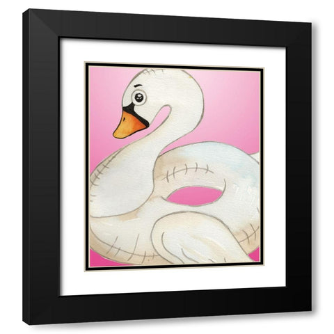 Swan Float on Pink Black Modern Wood Framed Art Print with Double Matting by Medley, Elizabeth