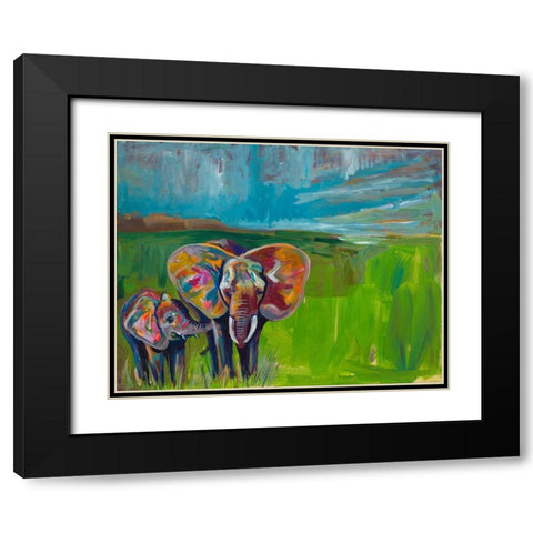 An Elephants Love Black Modern Wood Framed Art Print with Double Matting by Beauchamp, Andy